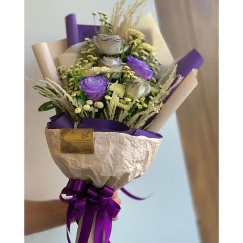 دسته گل رز طوسی و بنفش 6260