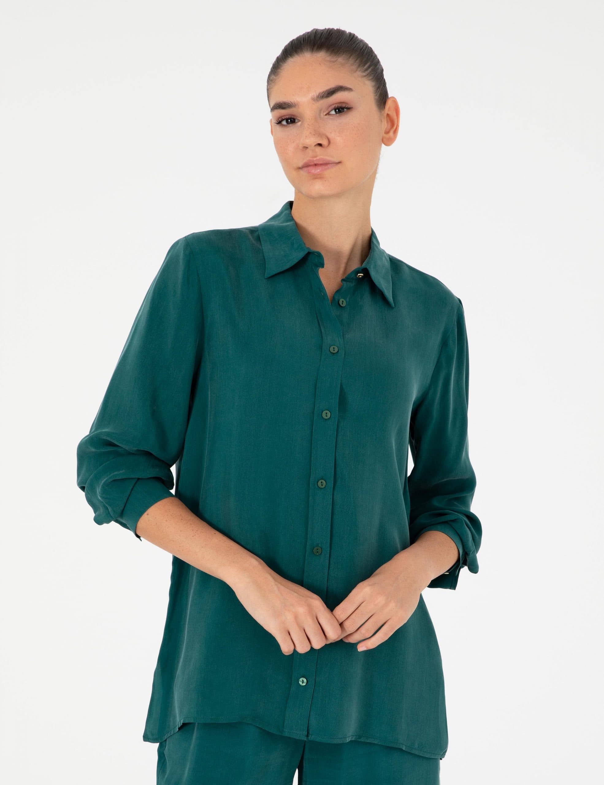 شومیز زنانه سبز تیره پیرکاردین