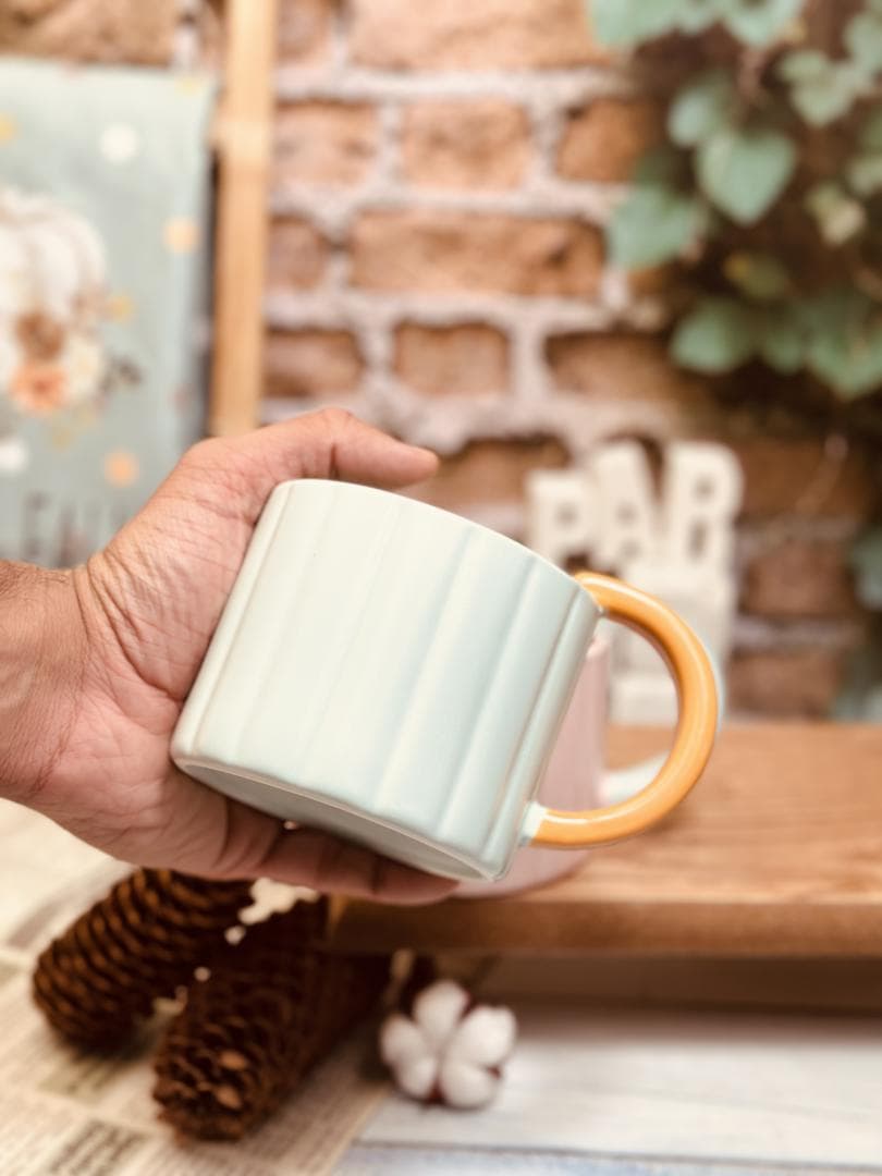 ماگ لاته خوری سرامیکی بدنه خط دار کد 6064 — تصویر ۳