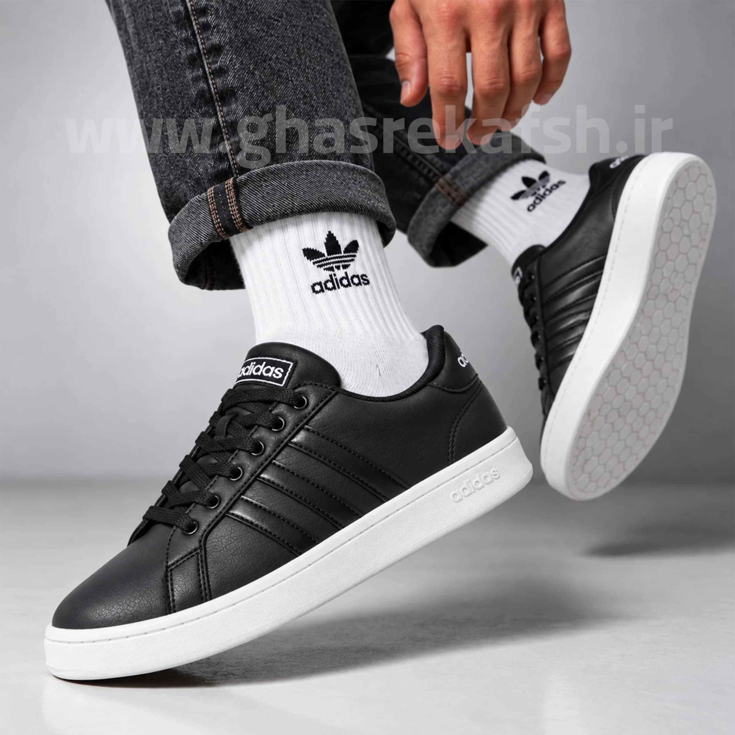 کتونی آدیداس گرند کورت ADIDAS GRAND COURT مردانه مشکی زیر سفید کد 1379
