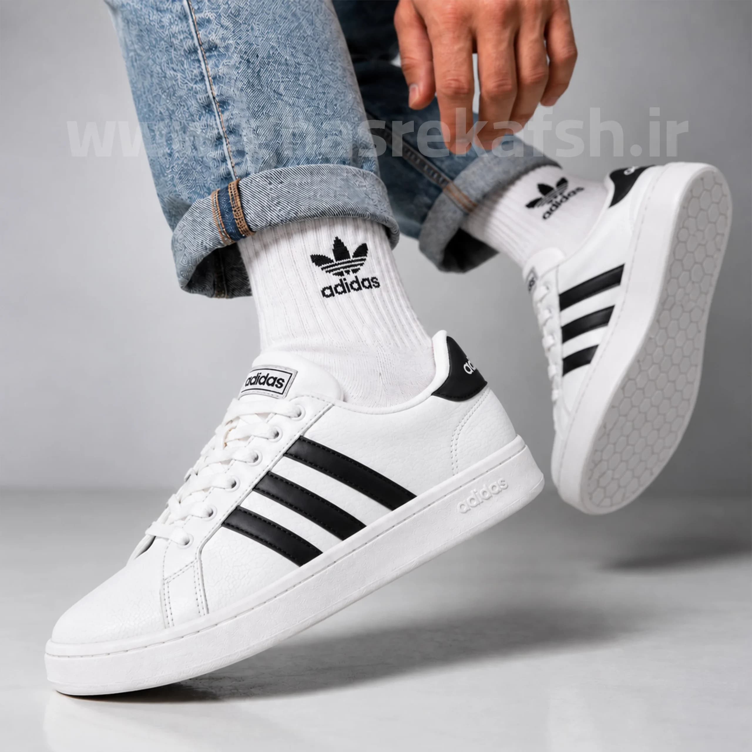 کتونی آدیداس گرند کورت ADIDAS GRAND COURT مردانه سفید مشکی کد 759