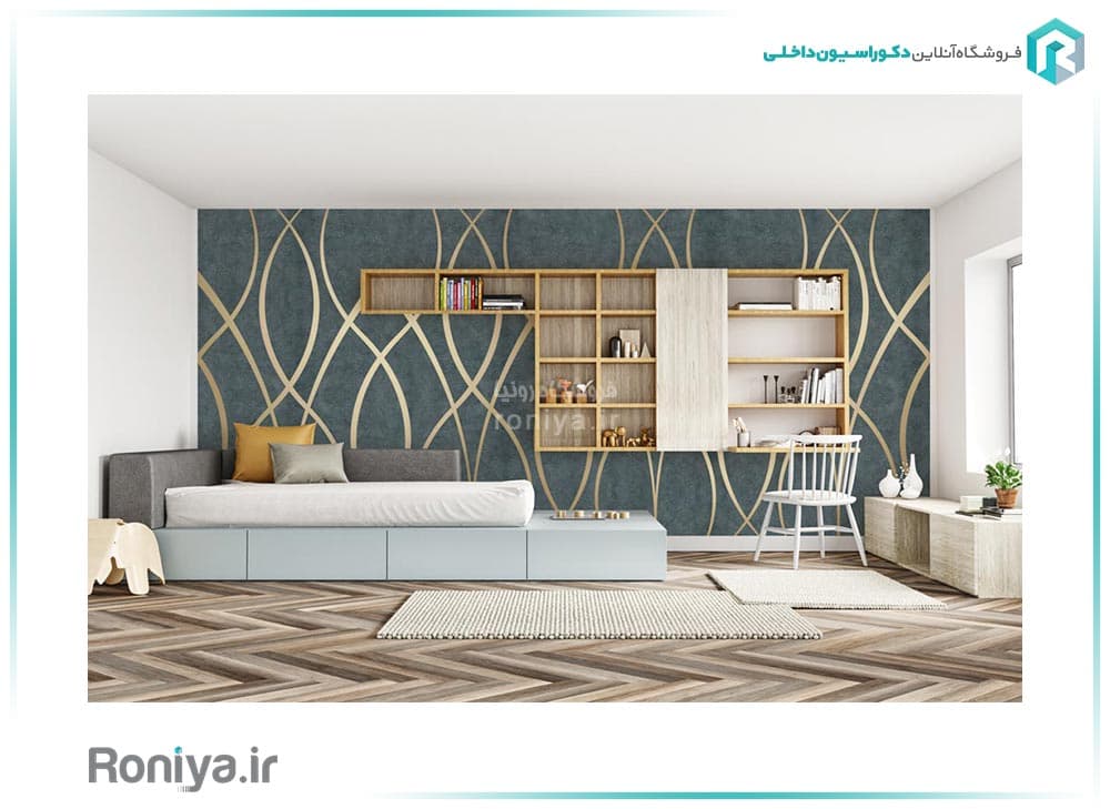 کاغذ دیواری سرمه ای طلایی کد 4219 — تصویر ۲