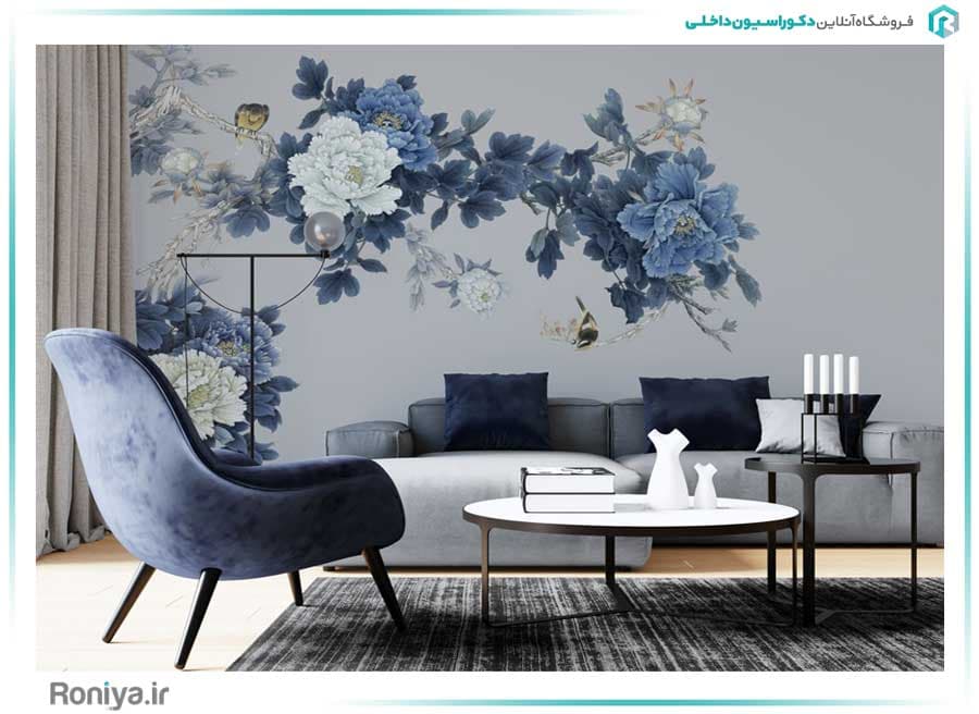 پوستر دیواری سه بعدی گلبرگ آبی کد NT-046 — تصویر ۲