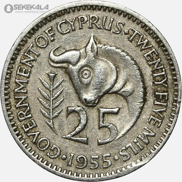 سکه 25 میل قبرس مستعمره بریتانیا 1955 (ملکه الیزابت)