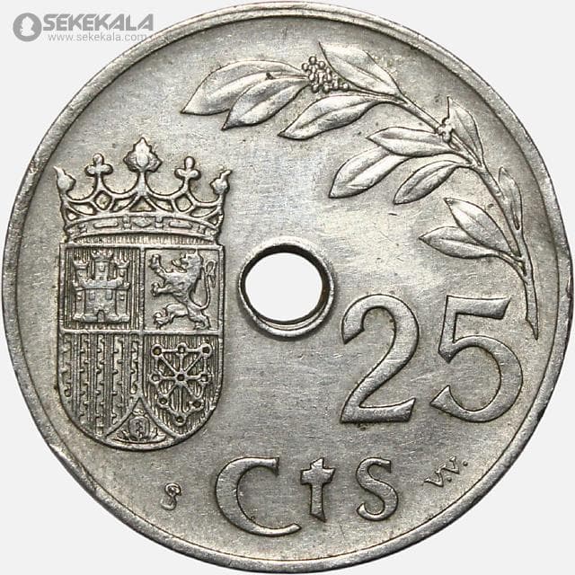 سکه 25 سنتیمو بسیار کمیاب اسپانیا 1937 (جمهوری دوم) — تصویر ۲