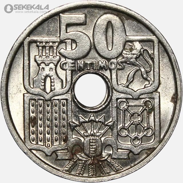 سکه 50 سنتیمو اسپانیا 1963 (فرانسیسکو فرانکو) (UNC) — تصویر ۲