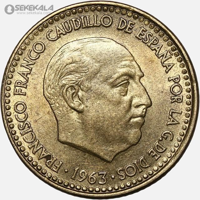 سکه 1 پزوتا اسپانیا 1963 (فرانسیسکو فرانکو) (UNC) — تصویر ۲