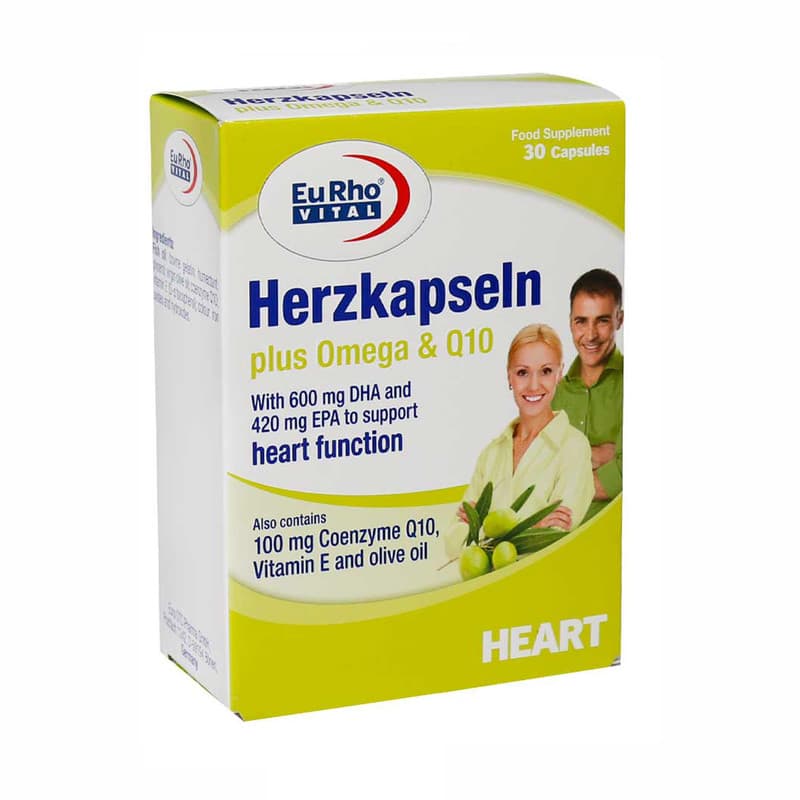 هرتز کپسول پلاس امگا و کیوتن یوروویتال 30 عددی Eurhovital Herzkapseln Plus Omega And Q10 30 Capsules