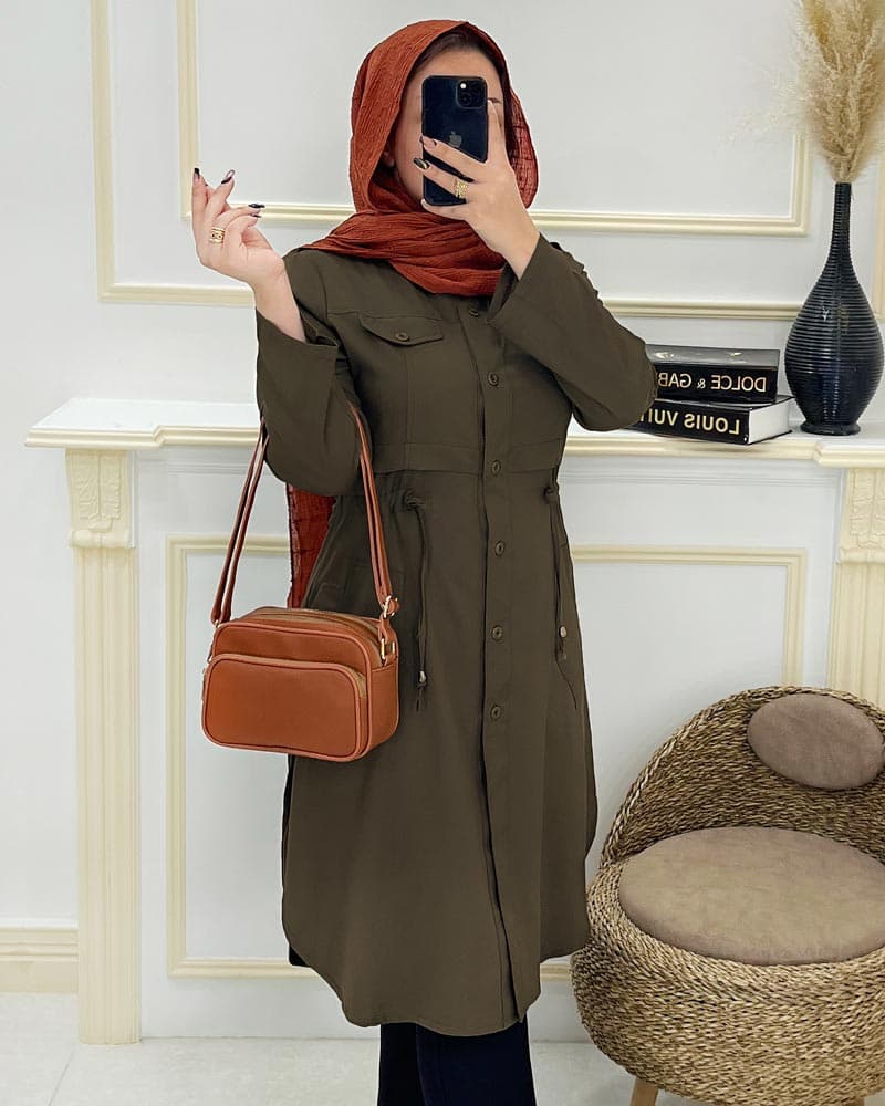 مانتو تنسل یقه دیپلمات کمرگت کد8271023 — تصویر ۲