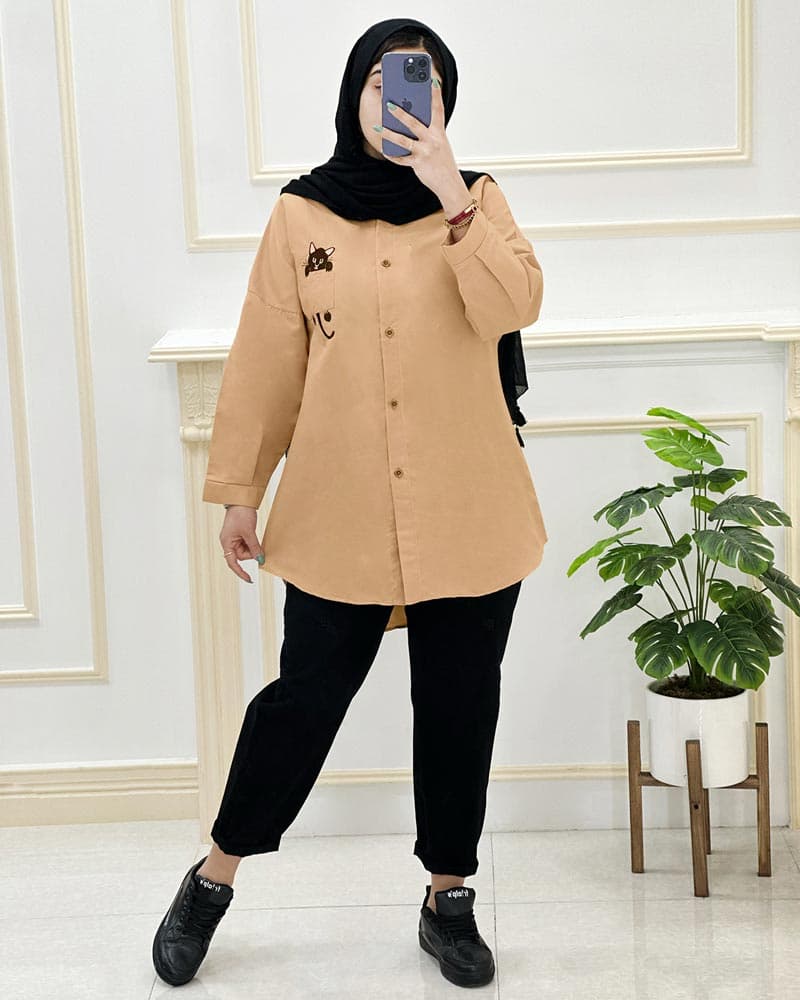 شومیز مانتویی جیب گلدوزی داکرون کد974677 — تصویر ۴