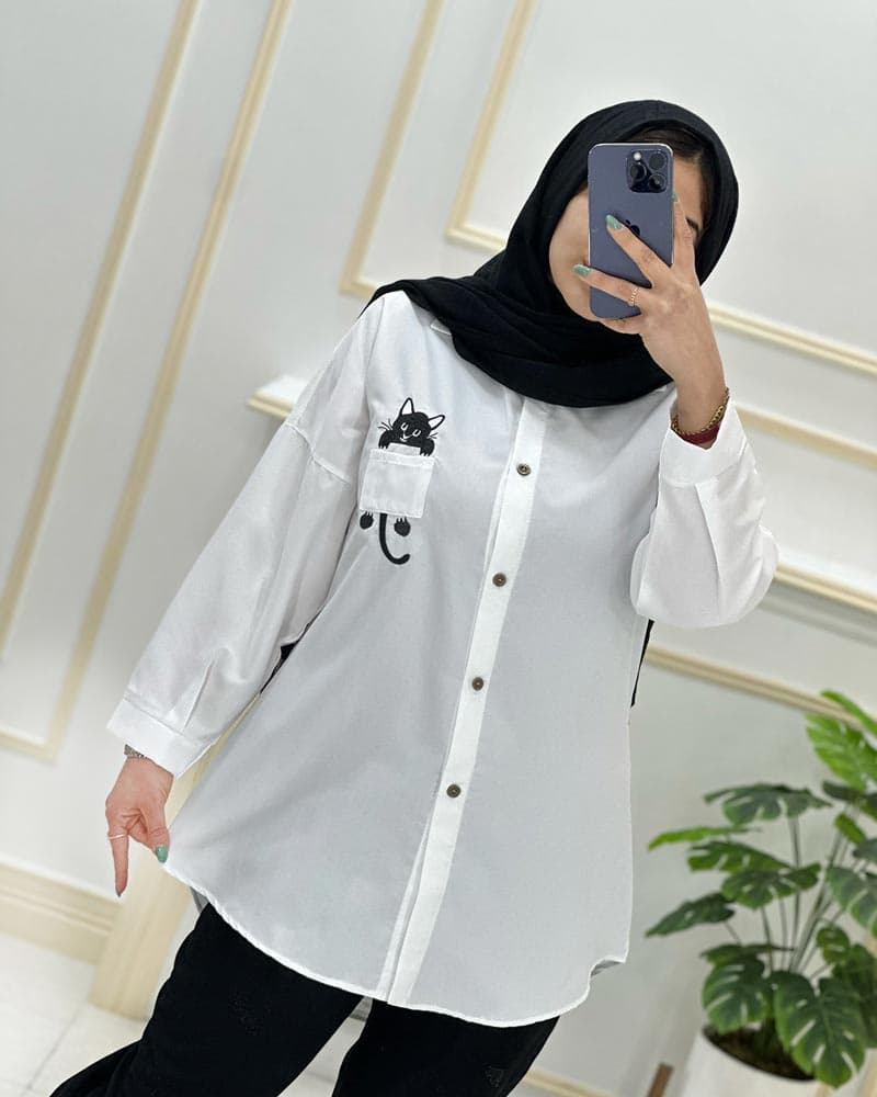 شومیز مانتویی جیب گلدوزی داکرون کد974677 — تصویر ۵