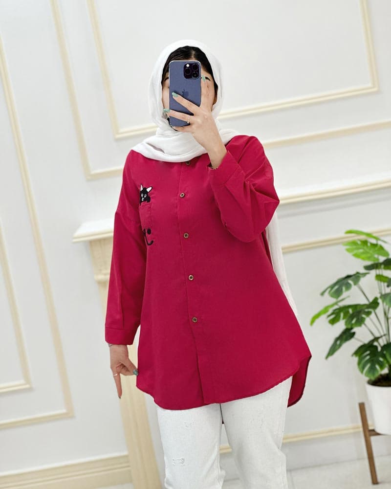 شومیز مانتویی جیب گلدوزی داکرون کد974677 — تصویر ۳