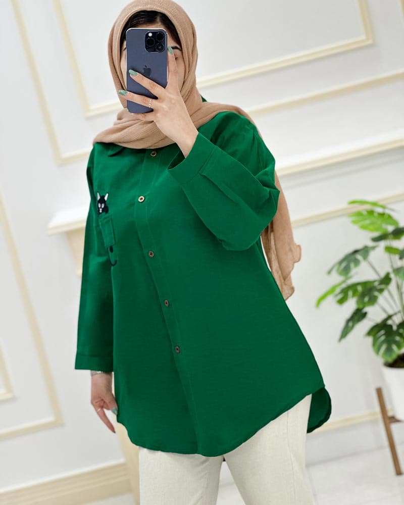 شومیز مانتویی جیب گلدوزی داکرون کد974677 — تصویر ۶