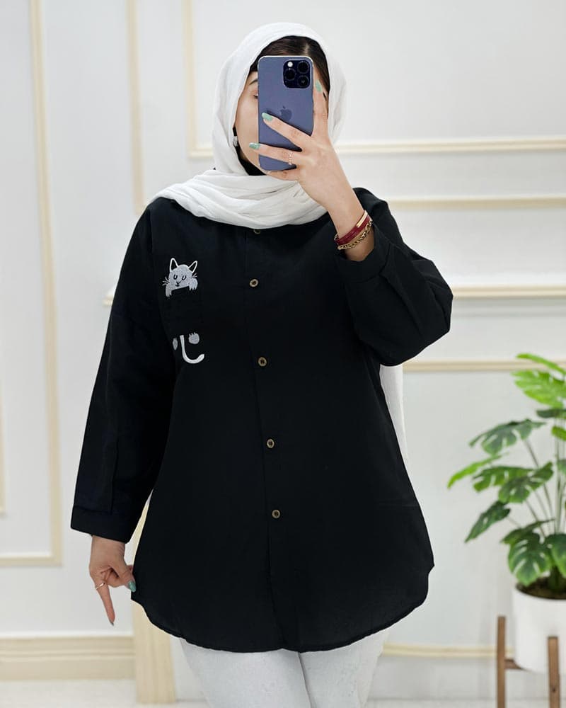 شومیز مانتویی جیب گلدوزی داکرون کد974677 — تصویر ۷