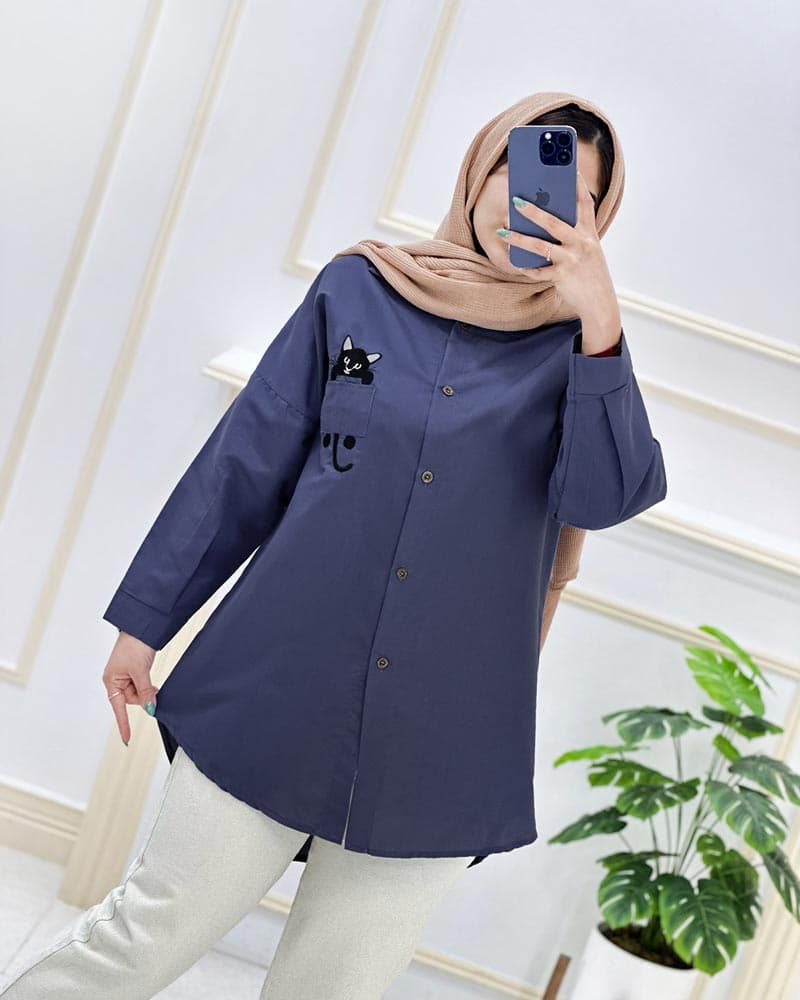 شومیز مانتویی جیب گلدوزی داکرون کد974677 — تصویر ۸