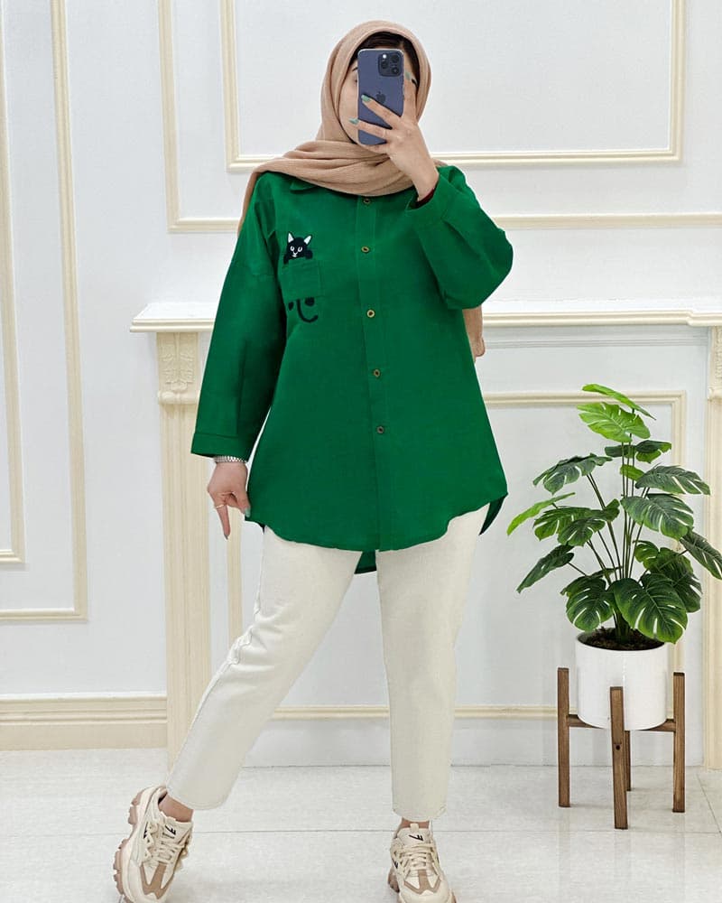 شومیز مانتویی جیب گلدوزی داکرون کد974677
