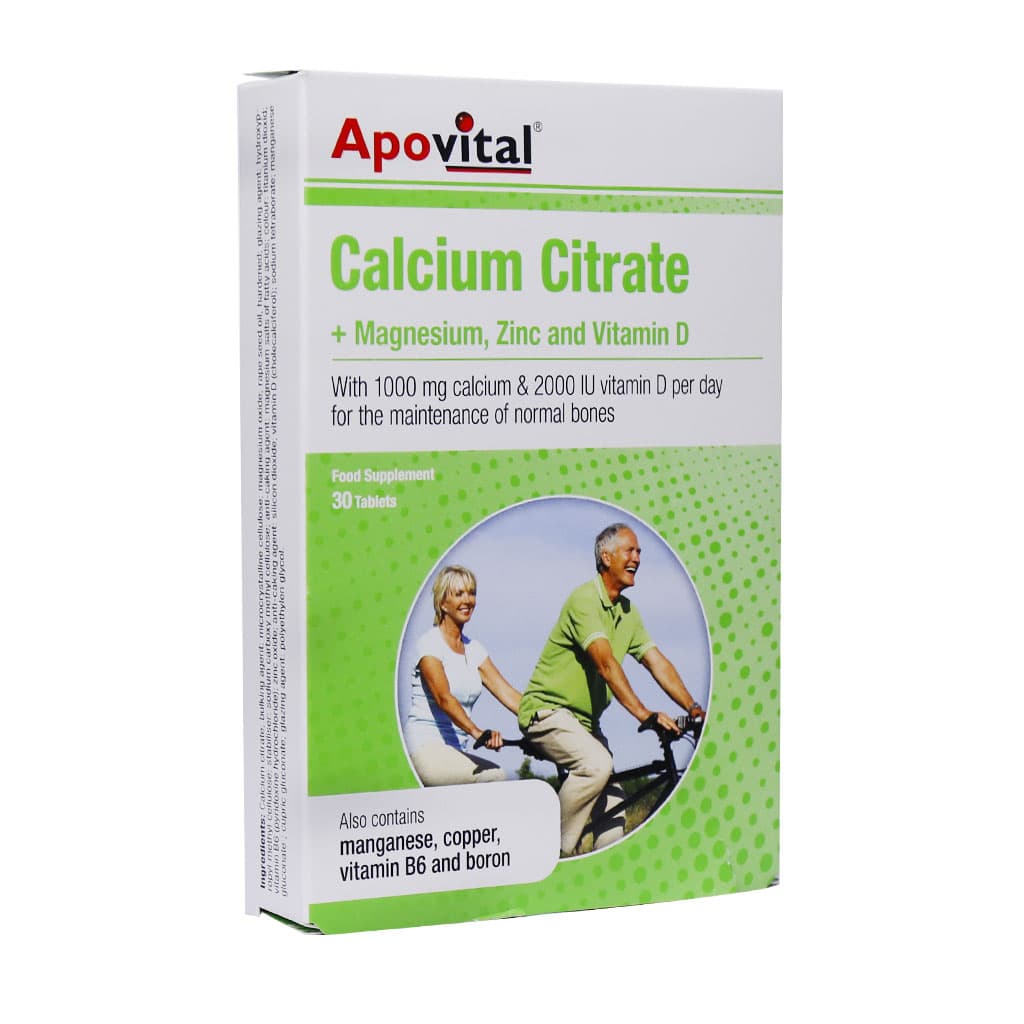 قرص کلسیم سیترات همراه با منیزیم زینک و ویتامین D آپوویتال 30 عدد Apovital Calcium Citrate Magnesium Zinc And Vitamin D 30 Tabs