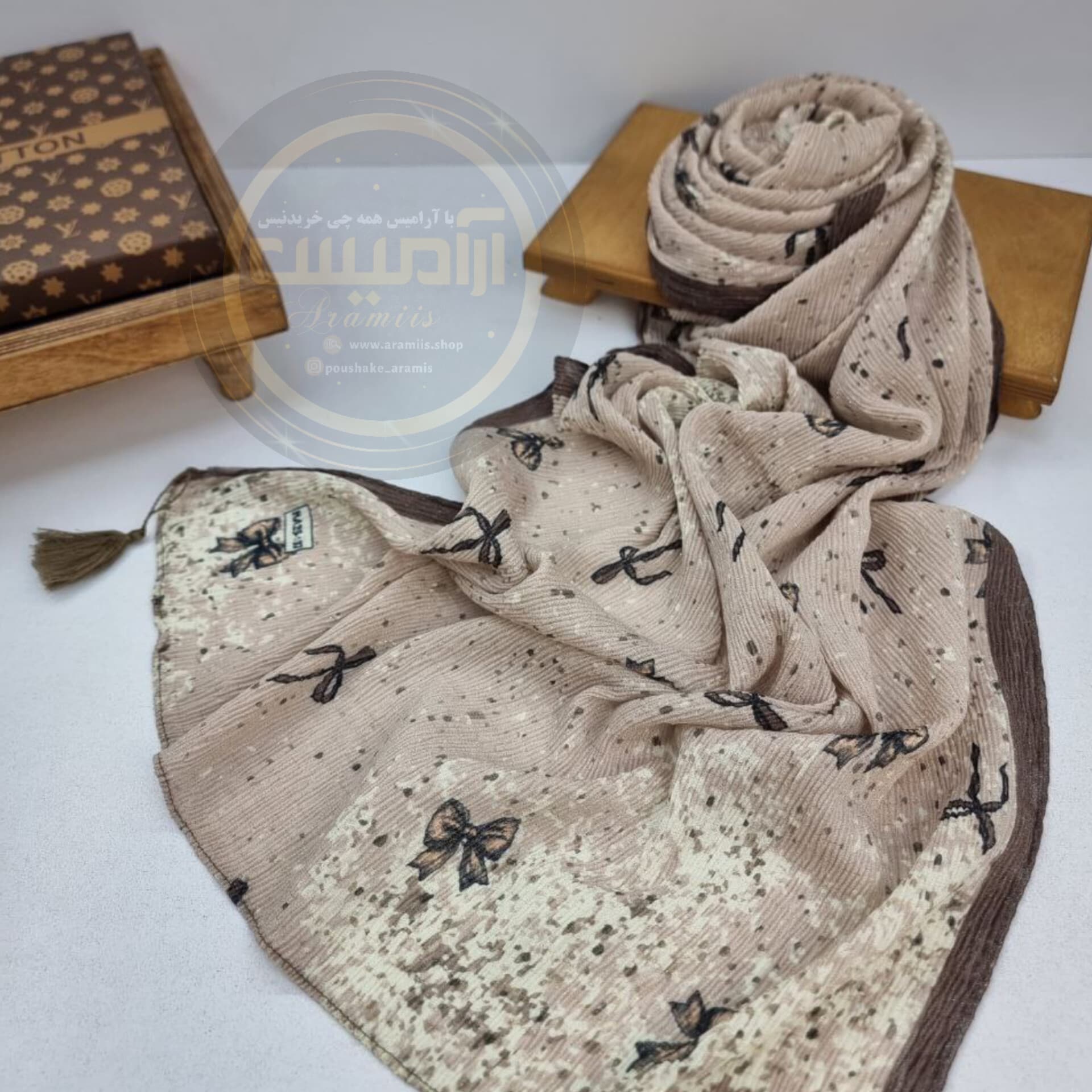 شال وارداتی برشکا میکس کرم پاپیون — تصویر ۴
