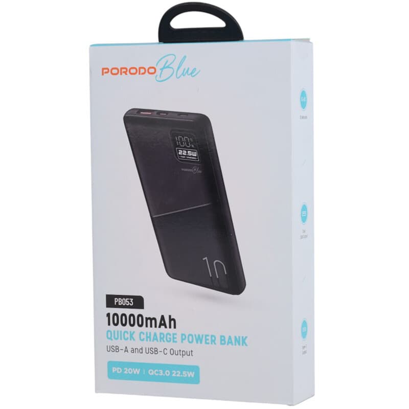 پاور بانک فست شارژ پرودو Blue PB-PBFCH053 QC3.0 PD 22.5W ظرفیت 10000 میلی آمپر ساعت — تصویر ۸