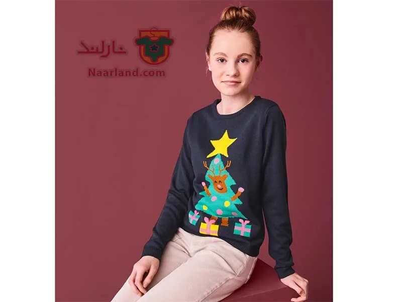 ژاکت بافت Pepperts آلمان سری کریسمس سرمه ای طرح درخت — تصویر ۲