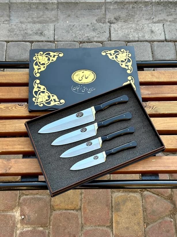 ست چهار تایی چاقو آشپزخانه حاتمی ۴ سایز راسته استیل ضد زنگ دسته فیبر نسوز بدون جعبه