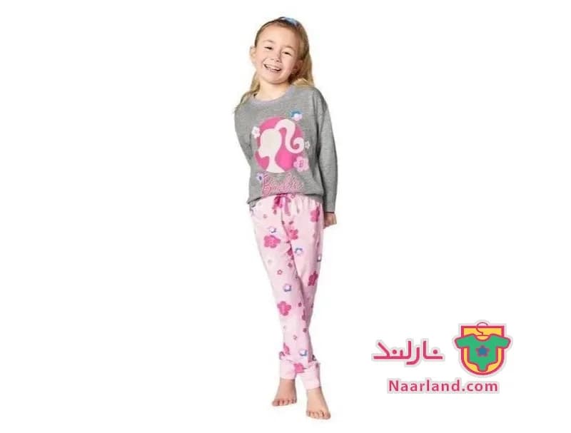 ست بلوز شلوار Barbie خاکستری صورتی روشن طرح باربی — تصویر ۲