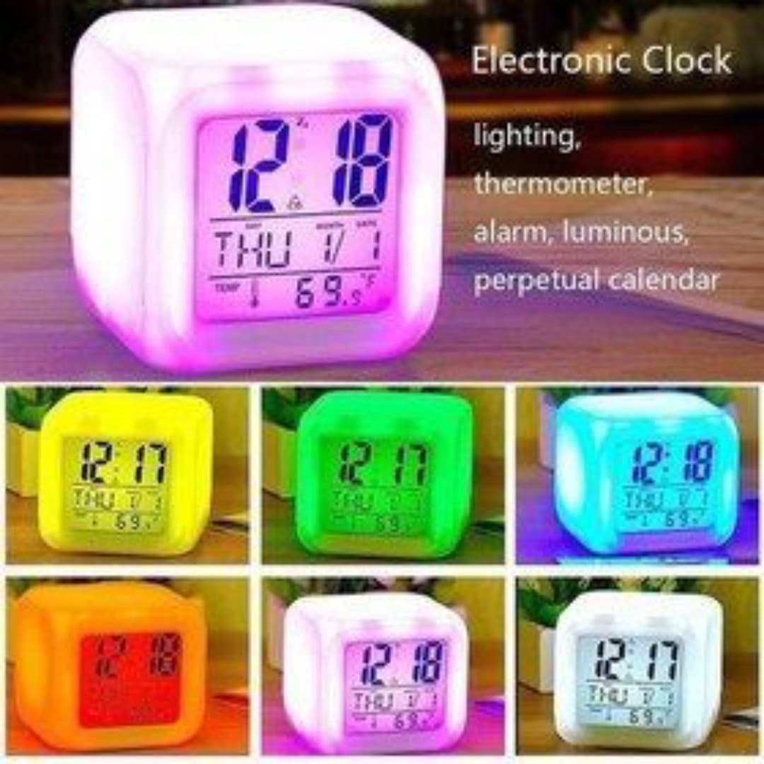 ساعت دیجیتال رومیزی (اصل) دارای دماسنج و الارم دار مدل تغییر رنگ RGB بسته 1 عددی