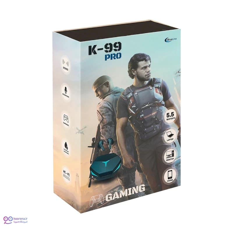 هدفون بلوتوثی گیمینگ بلولاین مدل K-99 Pro Gaming Edition رنگ خاکستری — تصویر ۴