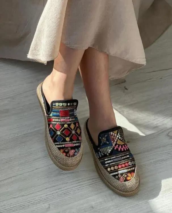 اسلیپر صندل سنتی کنفی (مشکی،طرح رندوم) کد 4472