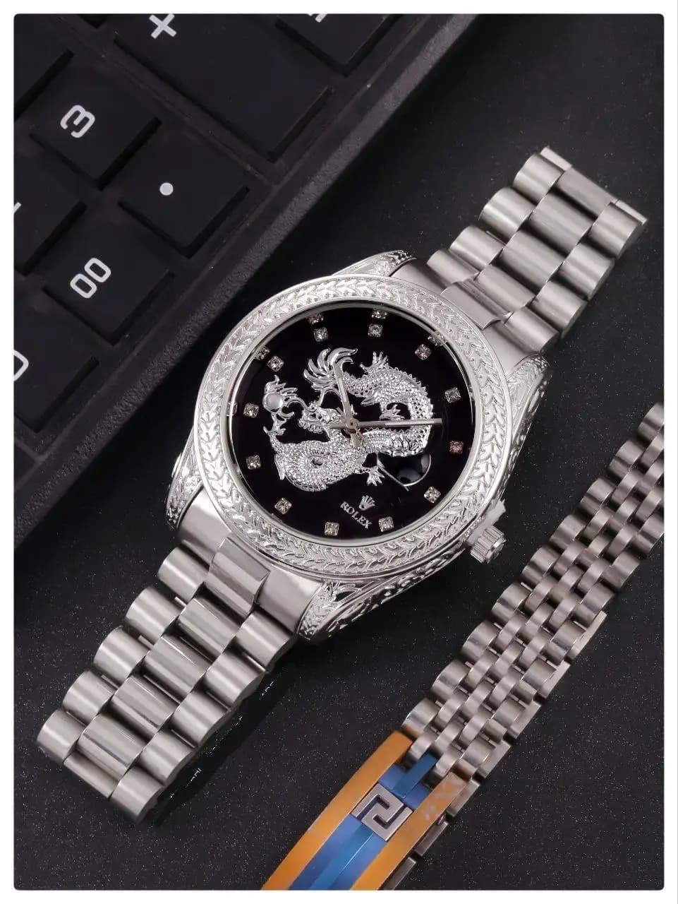 ساعت مچی Rolex Dragon (نقره ای صفحه مشکی) کد 4466