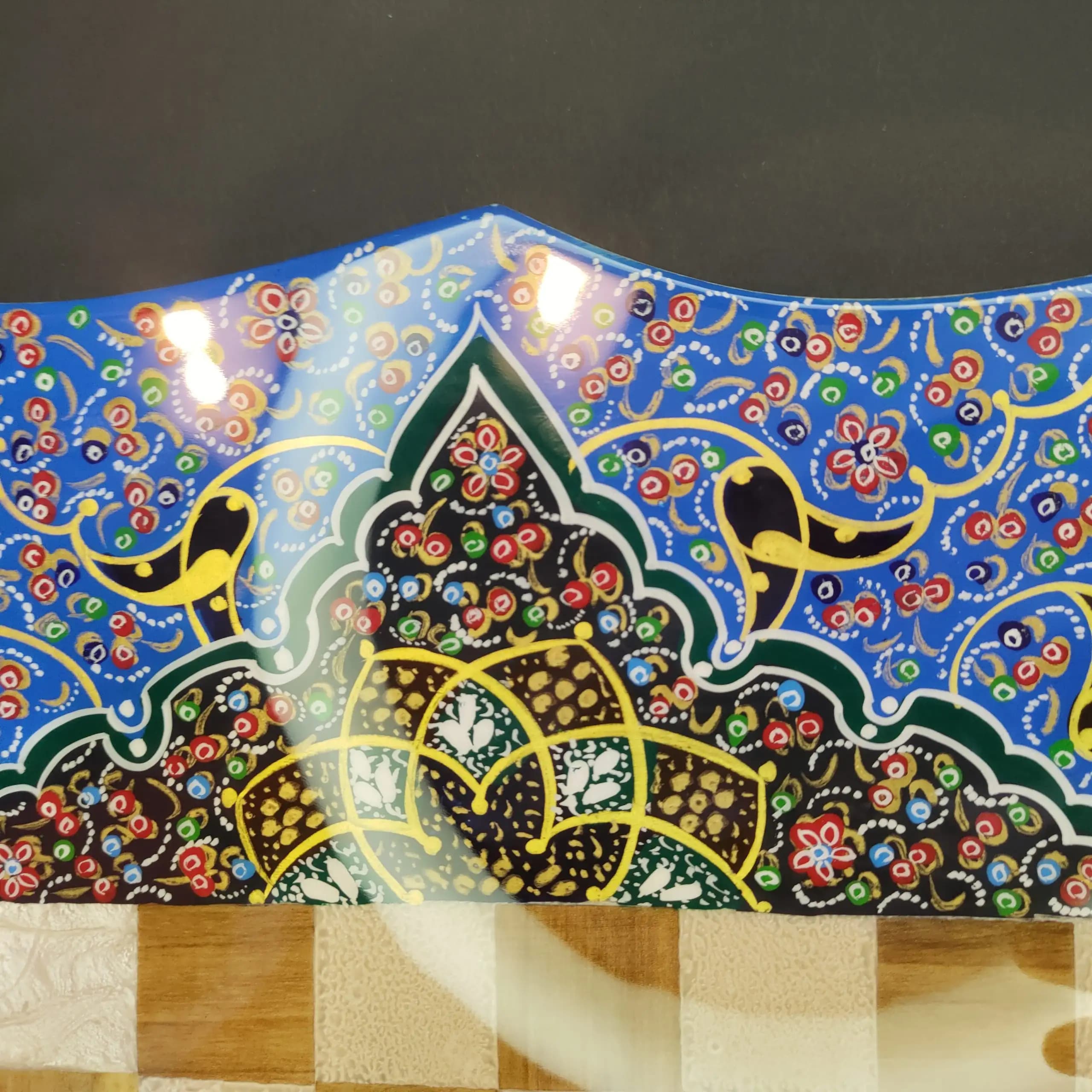 تخته نرد دست ساز گردو خاتم و پرداز بینظیر دور گرد سایز 50 — تصویر ۴