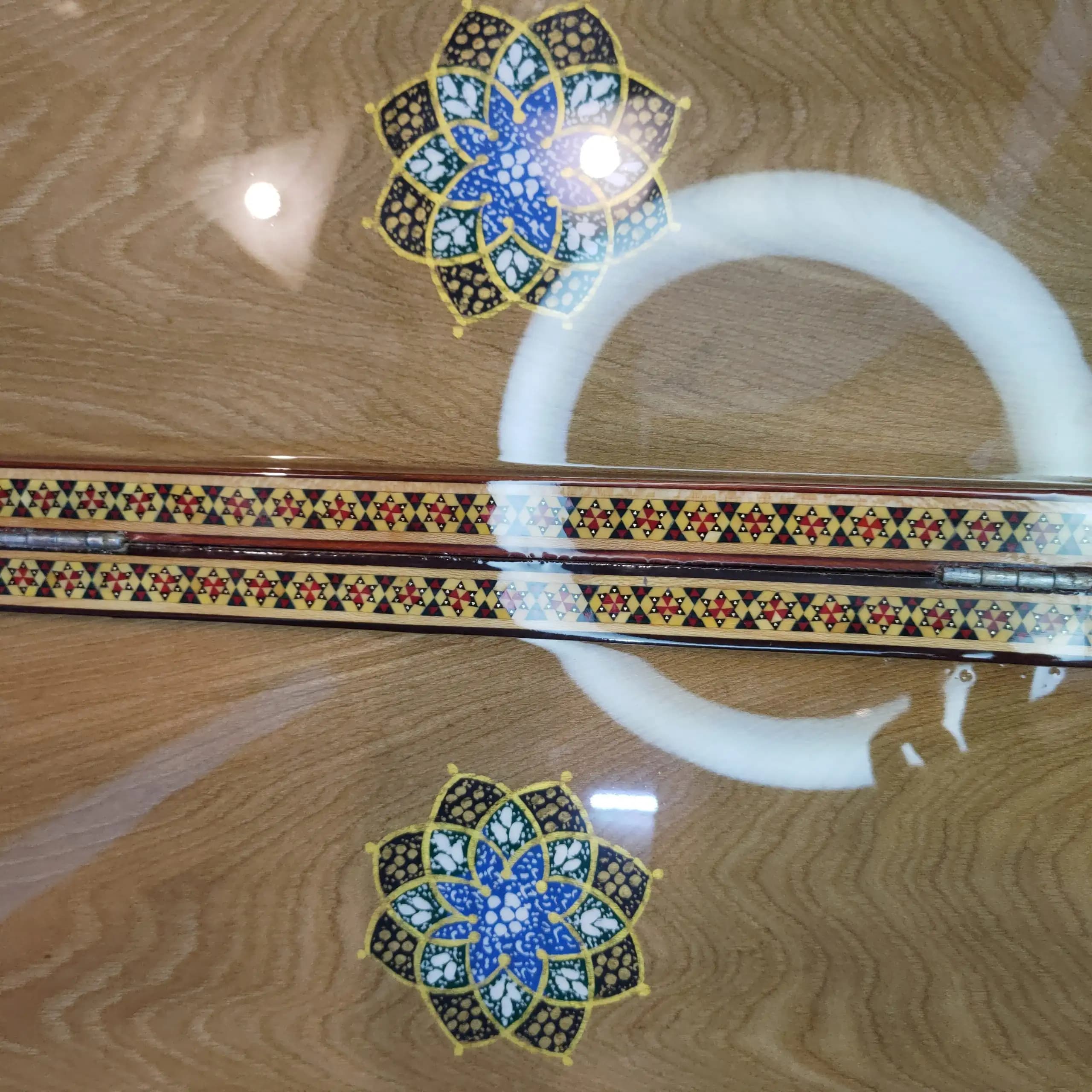 تخته نرد دست ساز گردو خاتم و پرداز بینظیر دور گرد سایز 50 — تصویر ۷