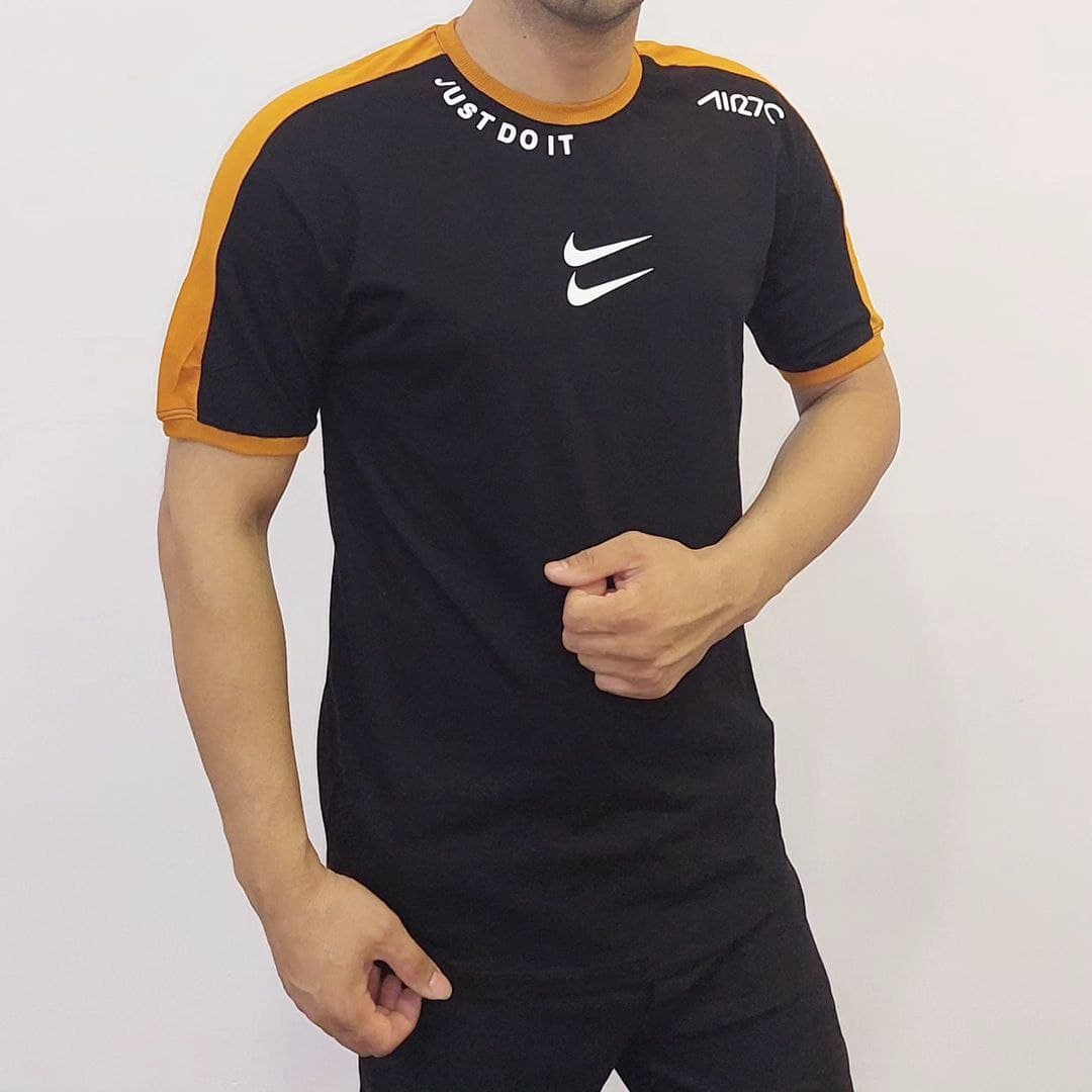 تیشرت مردانه نایک NIKE رنگ آجری مشکی آستین کش — تصویر ۲