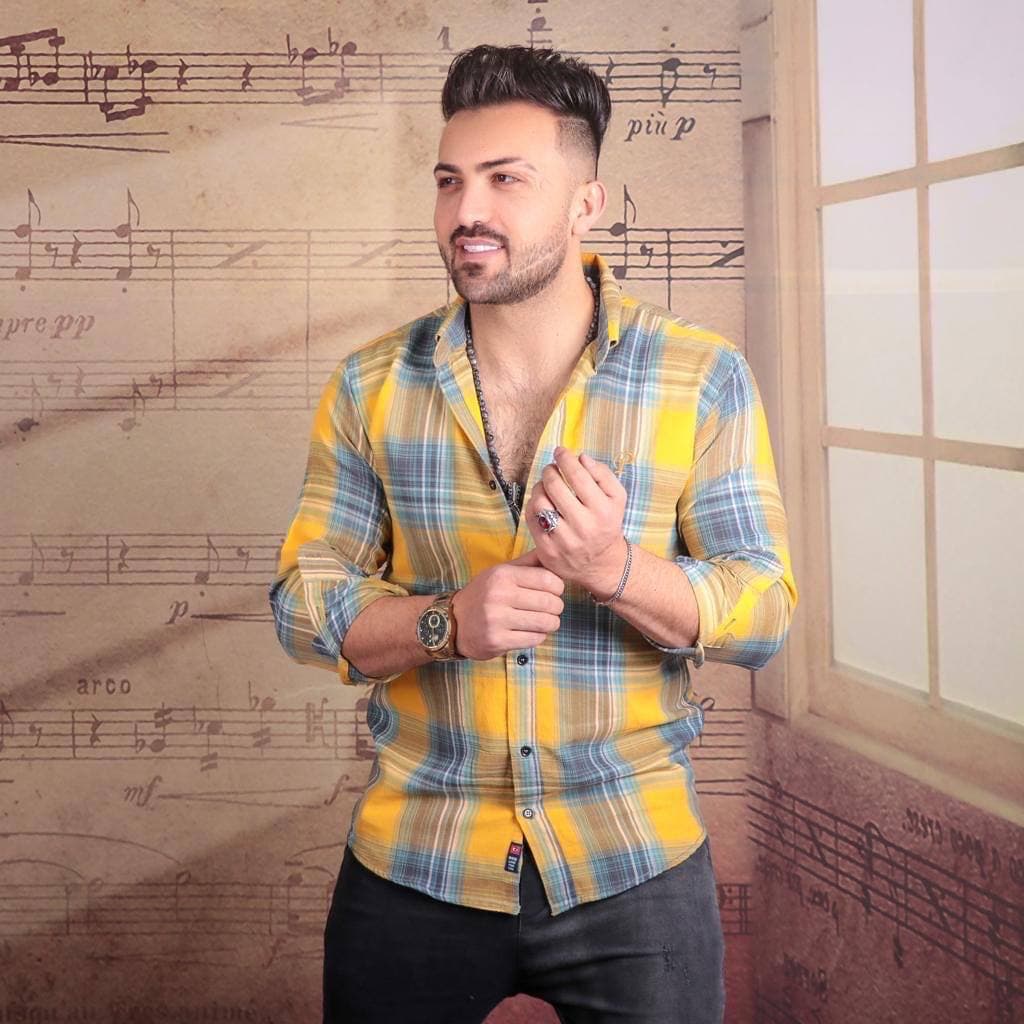 حراج پیراهن سایز اسمال مدیوم چهارخانه مردانه رنگ زرد کد 207