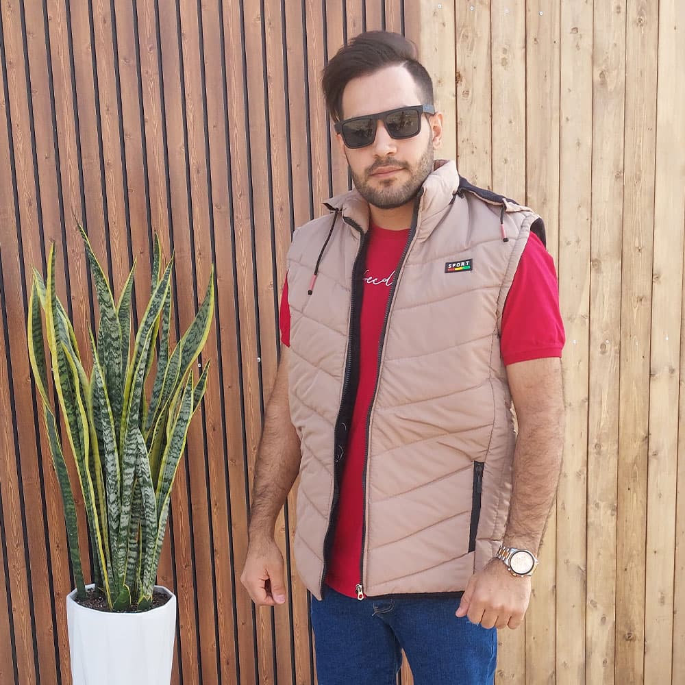 پافر مردانه کلاهدار رنگ کرمی اسپرت شیک — تصویر ۲