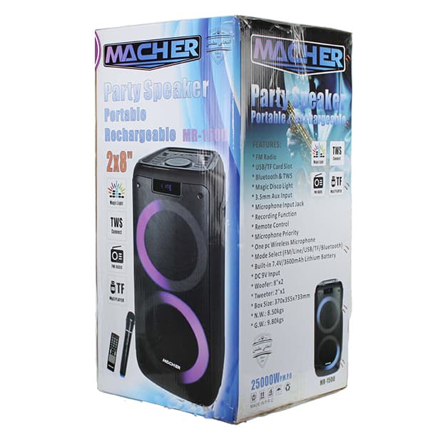 اسپیکر پارتی باکس مچر مدل MR-1500 2*8 74cm با میکروفون — تصویر ۲