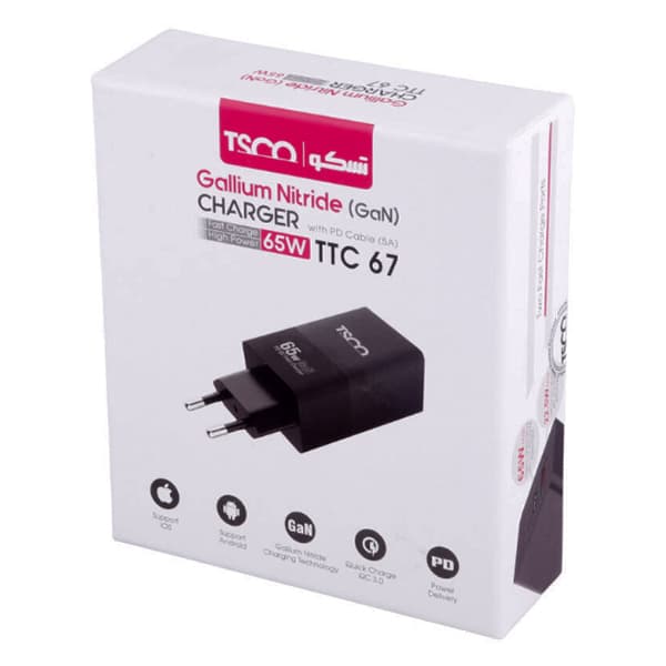 شارژر دیواری تسکو مدل TTC67 65W 1PD+1Uهمراه با کابل تایپ سی — تصویر ۲