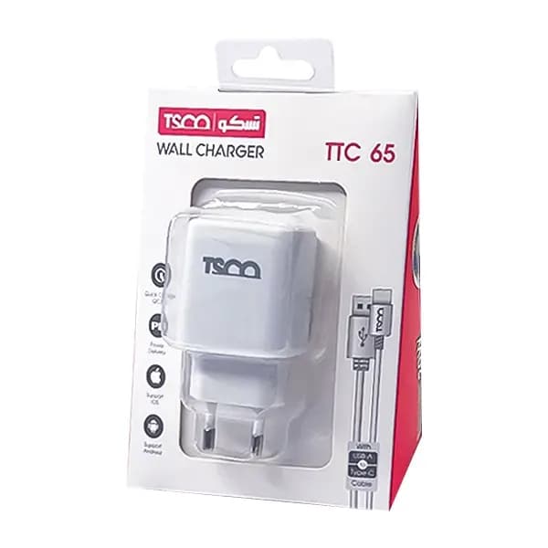 شارژر دیواری تسکو مدل TTC65 20W 1PD+1Uهمراه با کابل تایپ سی — تصویر ۲