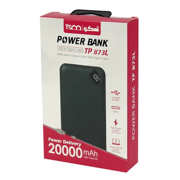 شارژر همراه تسکو مدل TP 873L ظرفیت 20000MAH همراه با کابل تایپ سی — تصویر ۲