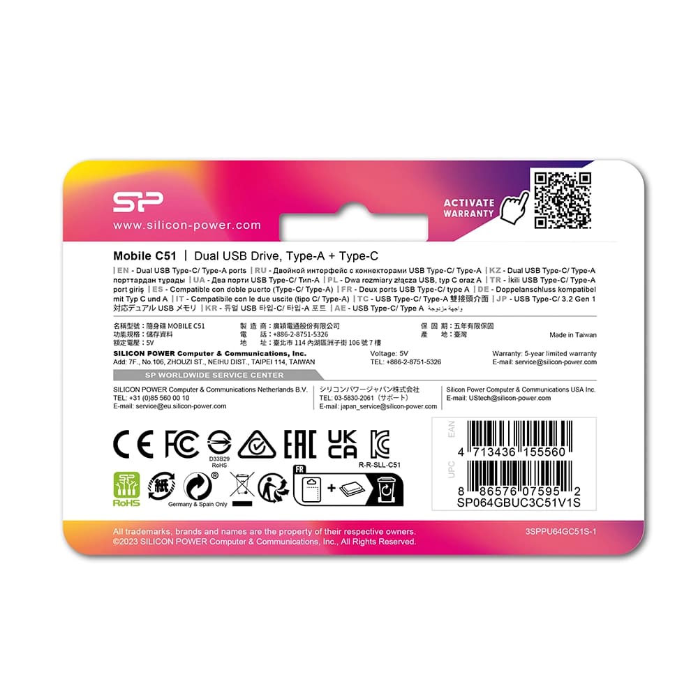 فلش مموری سیلیکون پاور مدل SP Mobile C51 ظرفیت 64 گیگابایت USB 3.2 — تصویر ۳