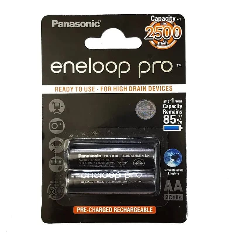 باتری قلمی پاناسونیک مدل Panasonic Eneloop Pro BK-3HCDE بسته 2 عددی قابل شارژ