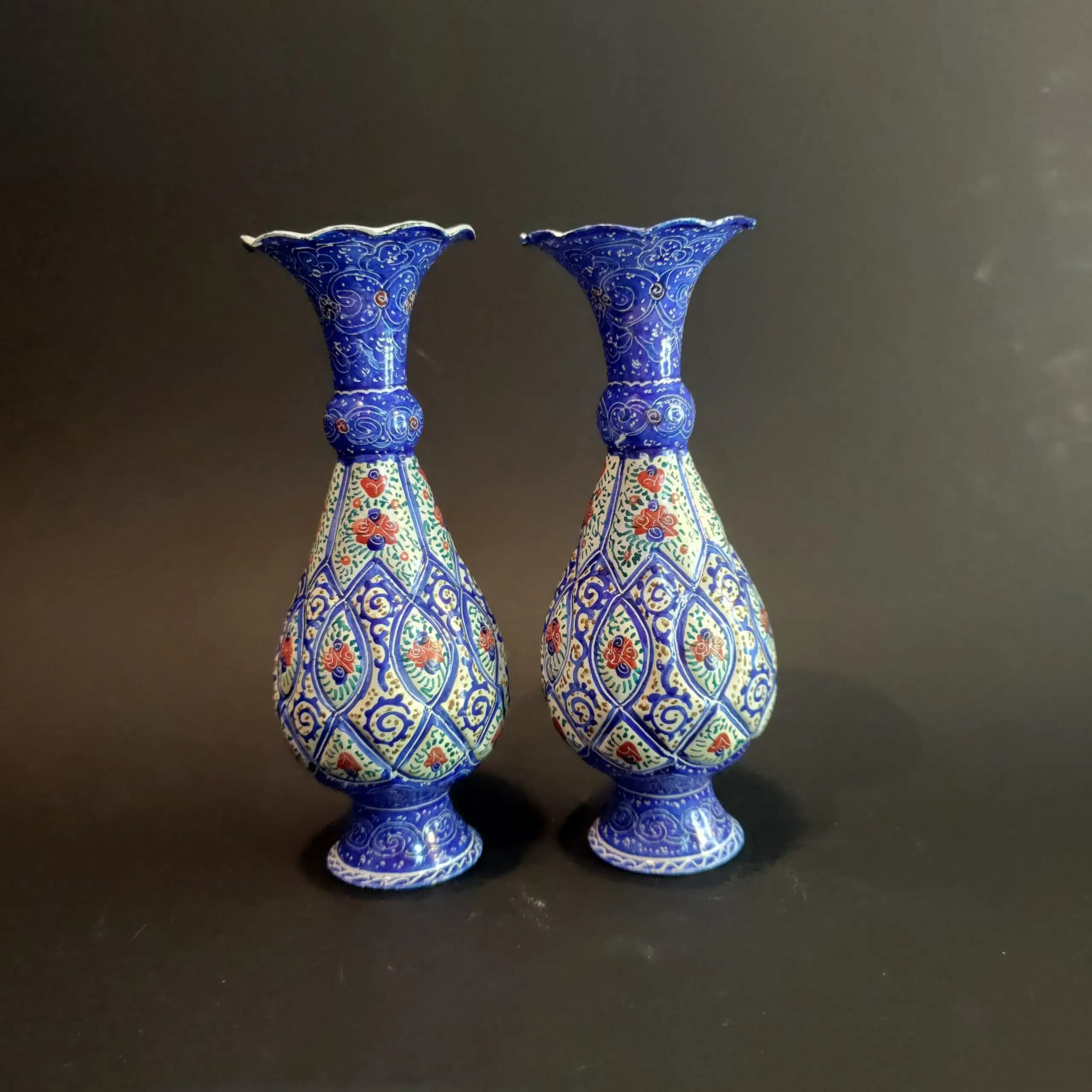 گلدان جفت مس مینا کاری سایز 17