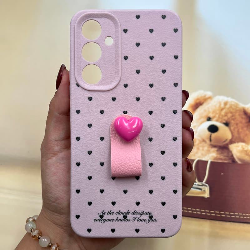قاب گوشی Galaxy A54 سامسونگ Finger Hold سیلیکونی فینگر بند هولدری عروسکی برجسته محافظ لنز دار طرح قلب مشکی کد 924388