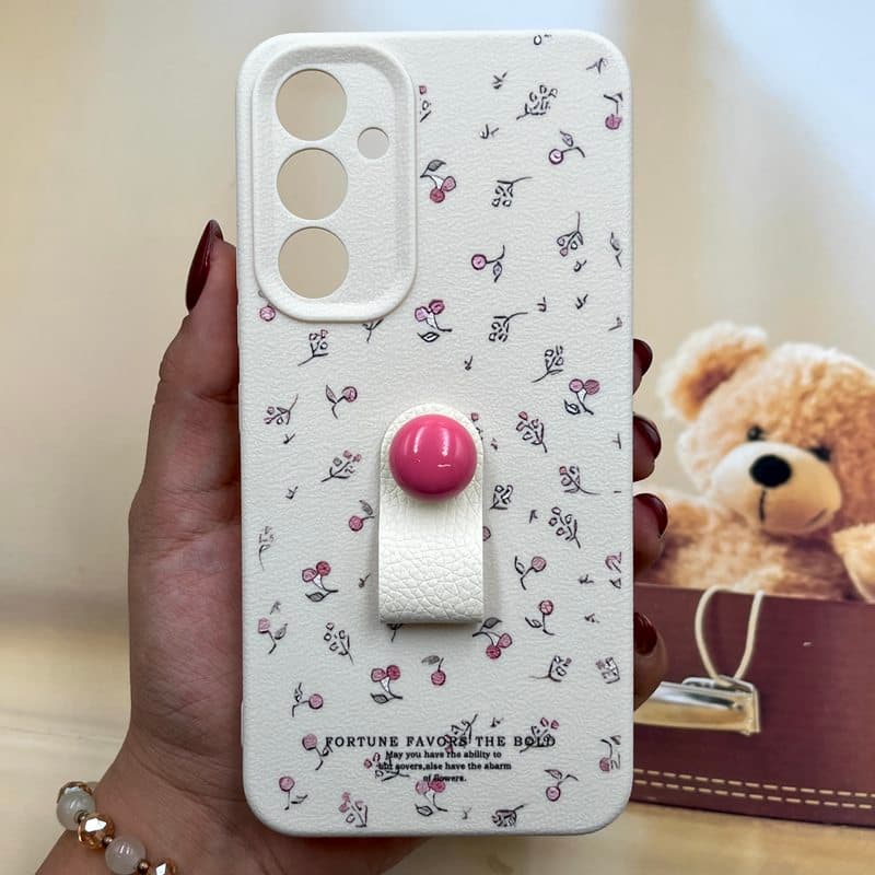 قاب گوشی Galaxy A54 سامسونگ Finger Hold سیلیکونی فینگر بند هولدری عروسکی برجسته محافظ لنز دار طرح گل کد 766513