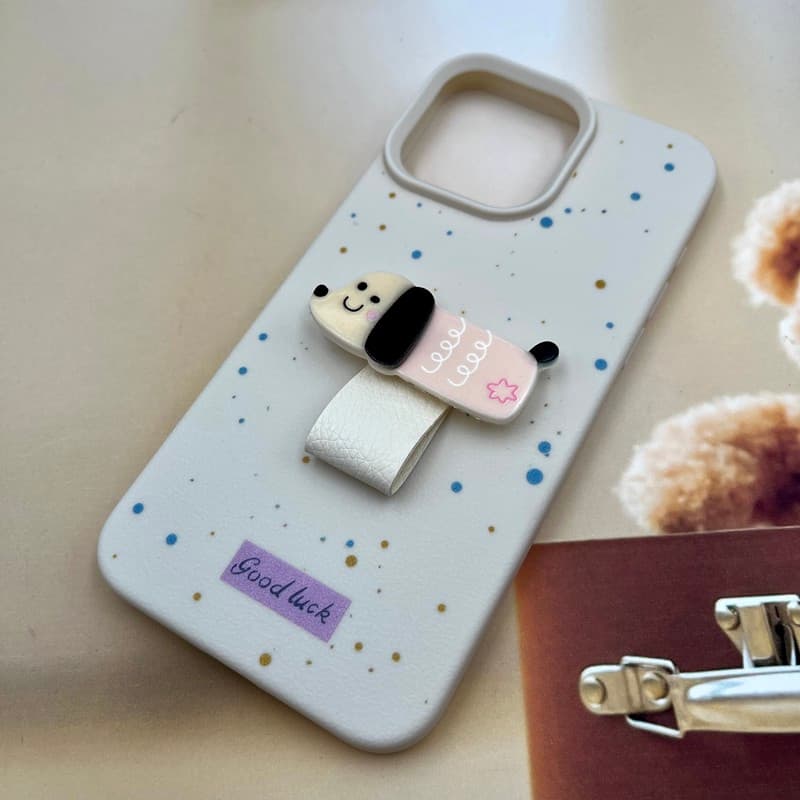قاب گوشی iPhone 15 Pro Max آیفون Finger Hold سیلیکونی فینگر بند هولدری عروسکی برجسته طرح سگ گلبهی کد 150712 — تصویر ۲