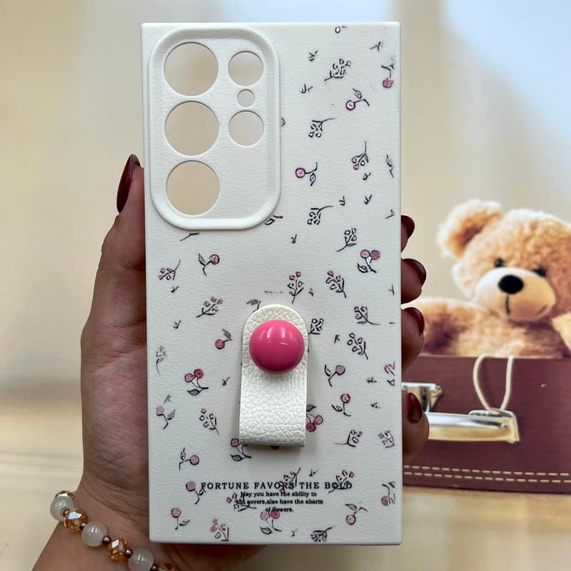 قاب گوشی Galaxy S24 Ultra سامسونگ Finger Hold سیلیکونی فینگر بند هولدری عروسکی برجسته محافظ لنز دار طرح گل کد 148552
