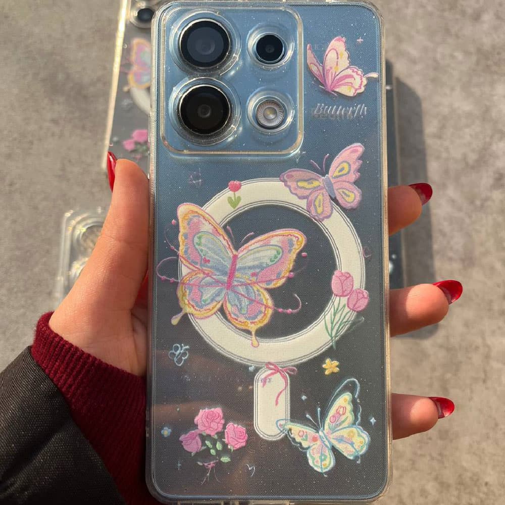 قاب شاین ژله ای طرح مگسیف Pink butterfly مناسب برای گوشی موبایل شیائومی ردمی Xiaomi Redmi Note 8 / Note 8 Pro / Note 9S / Note 9 Pro / Note 10 Pro / Note 10 Pro Max / Note 11S / Note 11 4G / Note 11 P