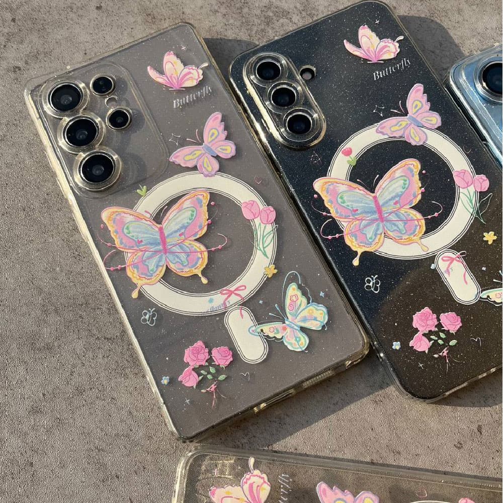قاب شاین ژله ای طرح مگسیف Pink butterfly مناسب برای گوشی موبایل شیائومی ردمی Xiaomi Redmi Note 8 / Note 8 Pro / Note 9S / Note 9 Pro / Note 10 Pro / Note 10 Pro Max / Note 11S / Note 11 4G / Note 11 P — تصویر ۳