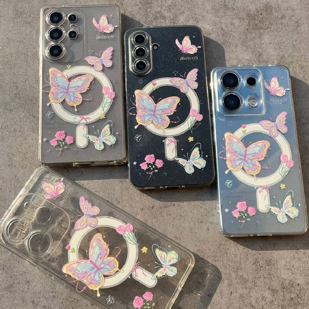 قاب شاین ژله ای طرح مگسیف Pink butterfly مناسب برای گوشی موبایل شیائومی ردمی Xiaomi Redmi Note 8 / Note 8 Pro / Note 9S / Note 9 Pro / Note 10 Pro / Note 10 Pro Max / Note 11S / Note 11 4G / Note 11 P — تصویر ۴
