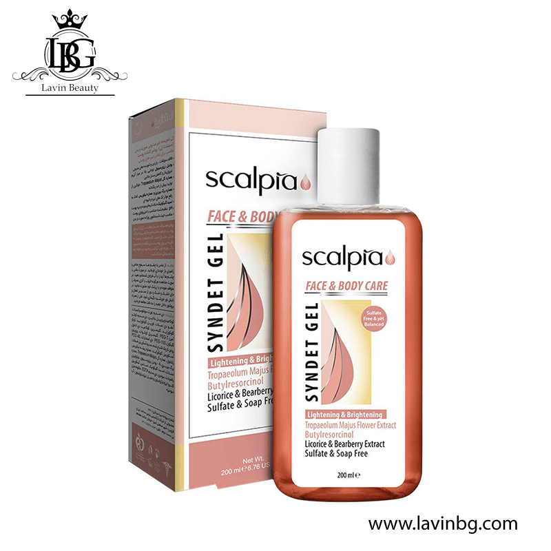 ژل شوینده روشن کننده غیر صابونی صورت و بدن اسکالپیا مناسب انواع پوست حجم 200 میل _ Scalpia